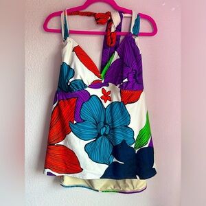 Cacique Lane Bryant Jewel Tone Floral Halter Tie Tankini Swim Top 20